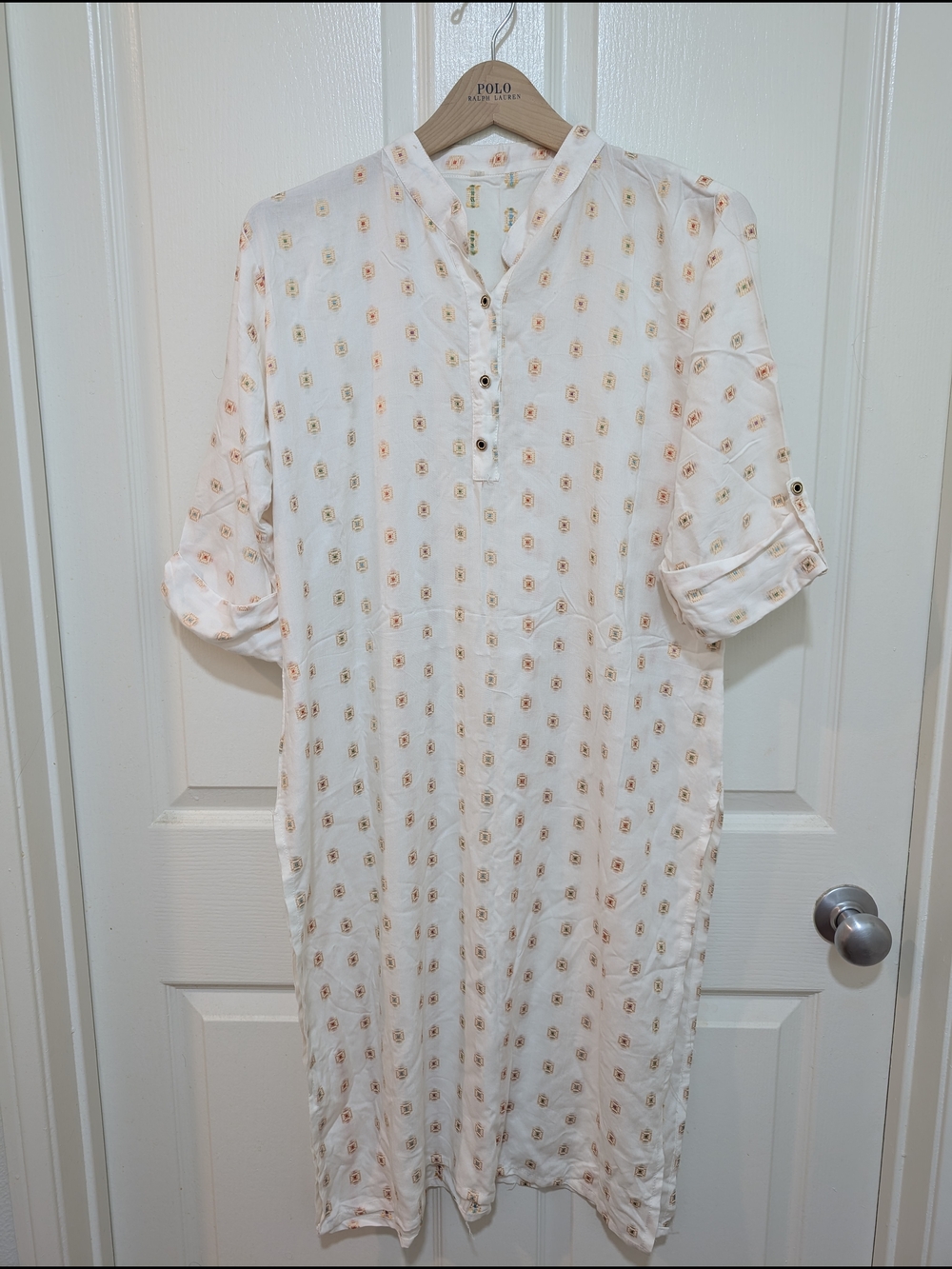 Casual White Tunic with Peach Dot Print
